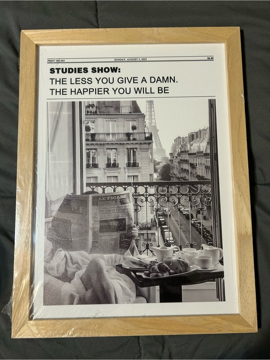 None Other - Natural Wood Framed Paris Window Poster - Black & White